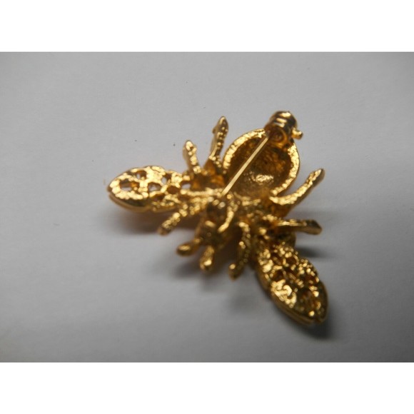 Vintage Gold Tone White Rhinestone Classic Bee Brooch - Picture 3 of 3